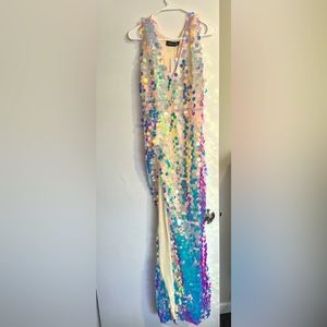 Lulu's Iridescent Sequin Ombre Maxi Dress - White, Blue & Pink Accents